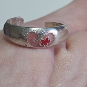 Sterling Silver Pink Enamel Open Back Pinky Toe Ring